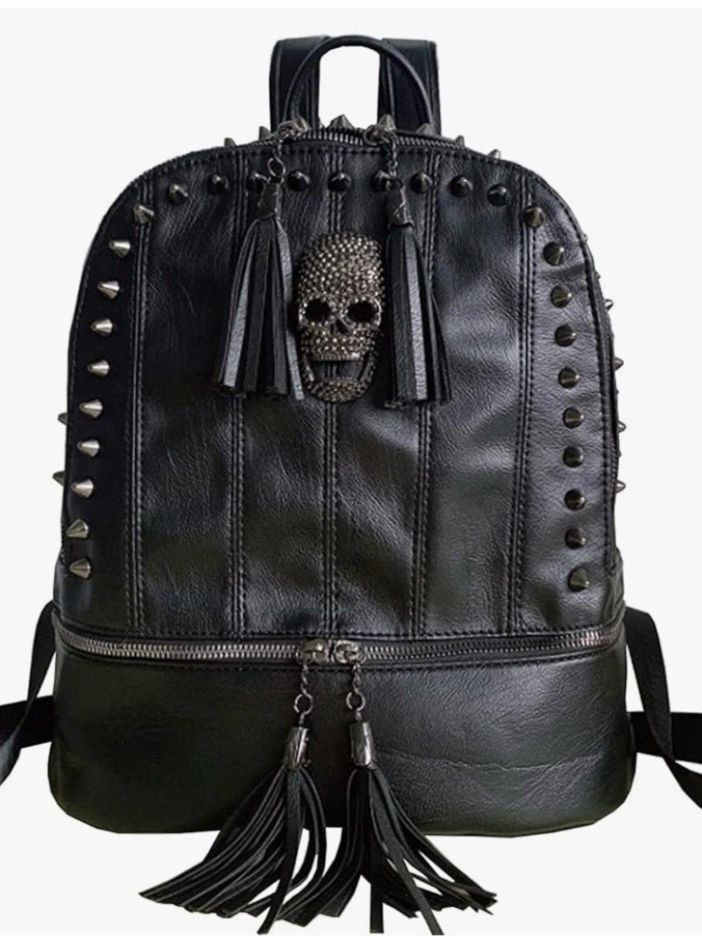 Black Studded Skull Tassel Backpack